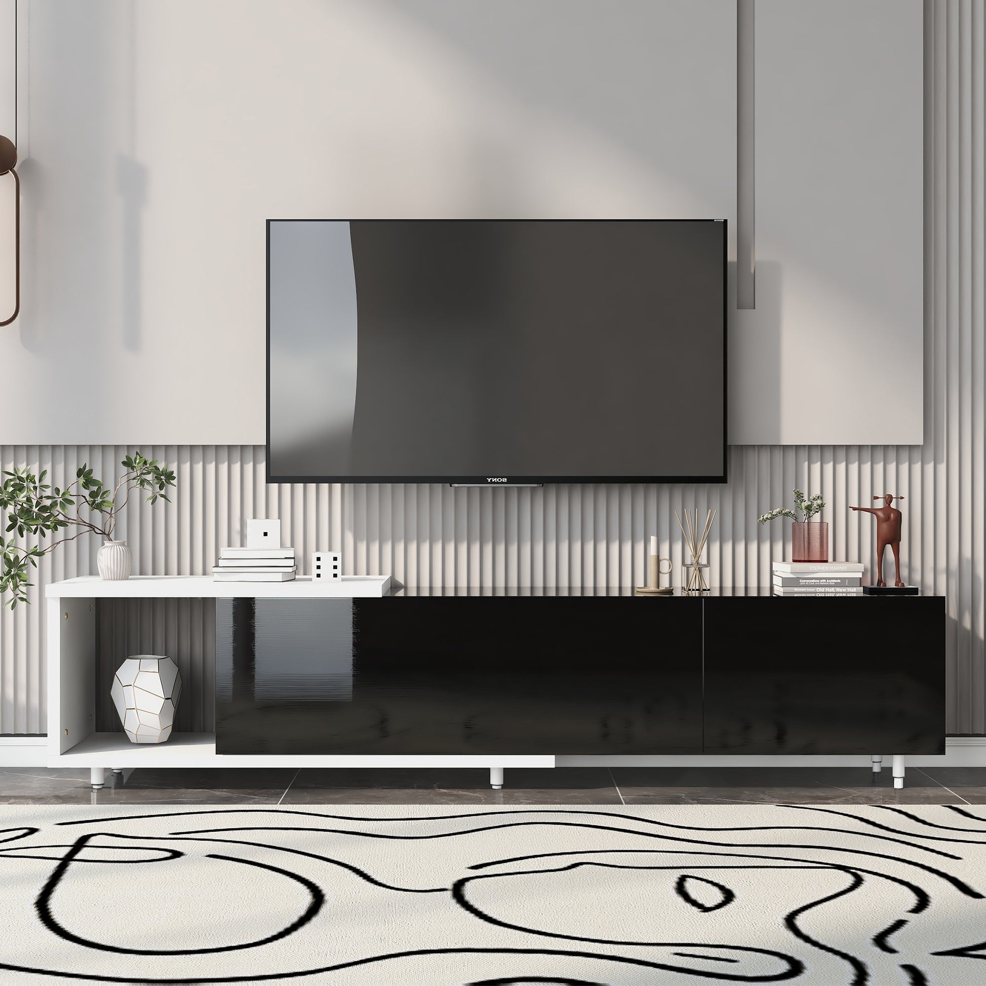 Modern ,Stylish Tv Stand Tv Cabinet For 80 Inch Tv, Black Black Particle Board