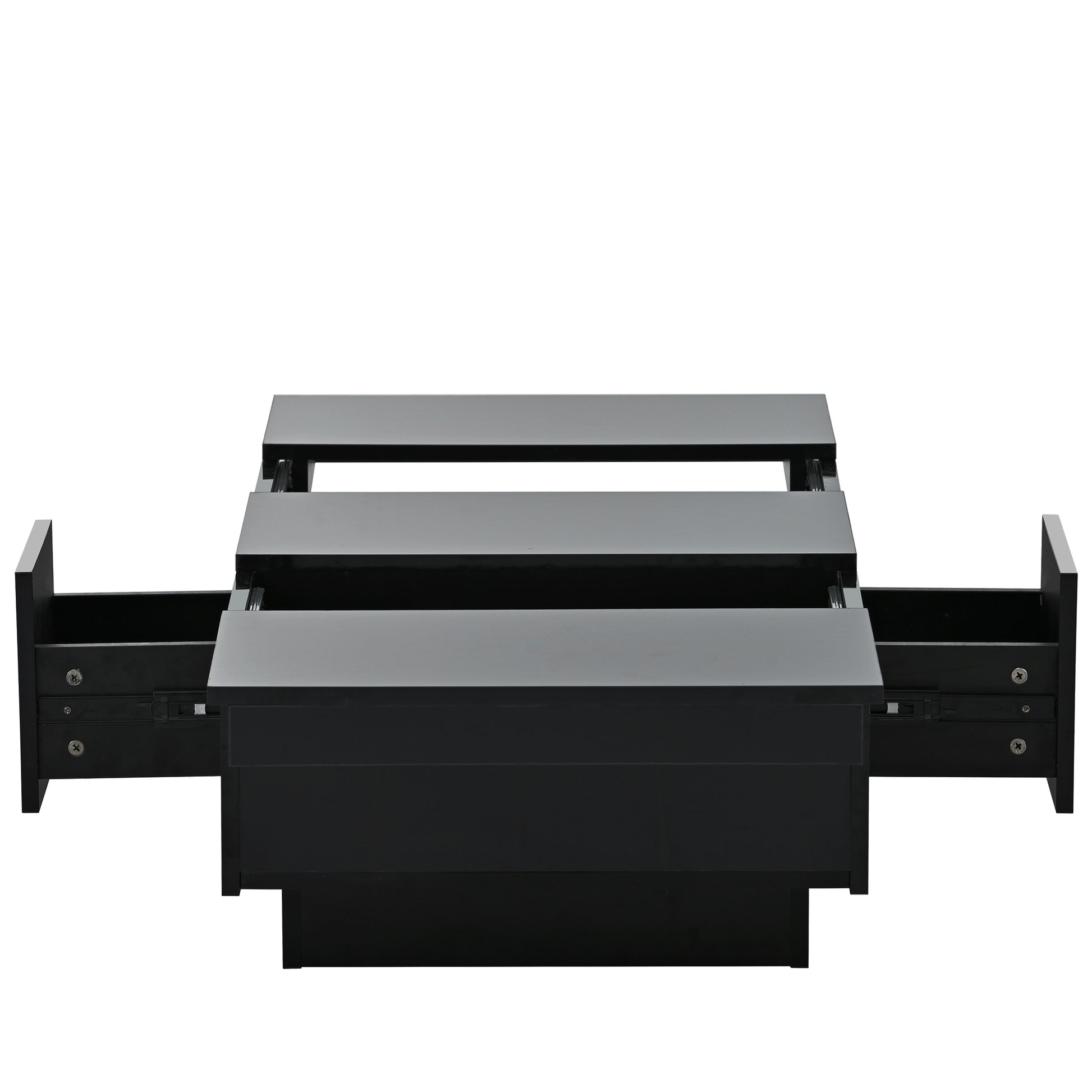 Coffee Table With 2 Large Hidden Storage Compartment, Extendable Cocktail Table With 2 Drawers, High Gloss Center Table With Sliding Top For Living Room, 39.3"X21.6", Black Black Soft Close Drawers Primary Living Space Contemporary Freestanding