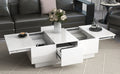 Coffee Table With 2 Large Hidden Storage Compartment, Extendable Cocktail Table With 2 Drawers, High Gloss Center Table With Sliding Top For Living Room, 39.3