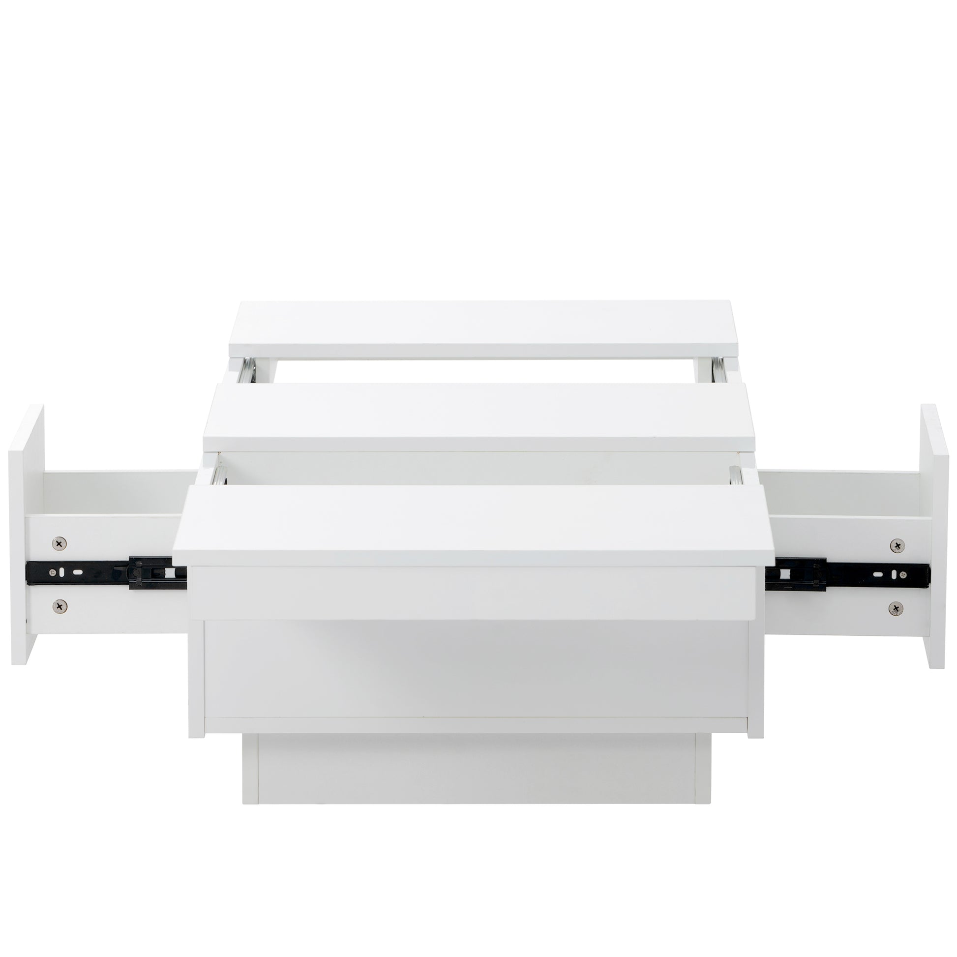 Coffee Table With 2 Large Hidden Storage Compartment, Extendable Cocktail Table With 2 Drawers, High Gloss Center Table With Sliding Top For Living Room, 39.3"X21.6", White White Soft Close Drawers Primary Living Space Modern Freestanding Rectangular