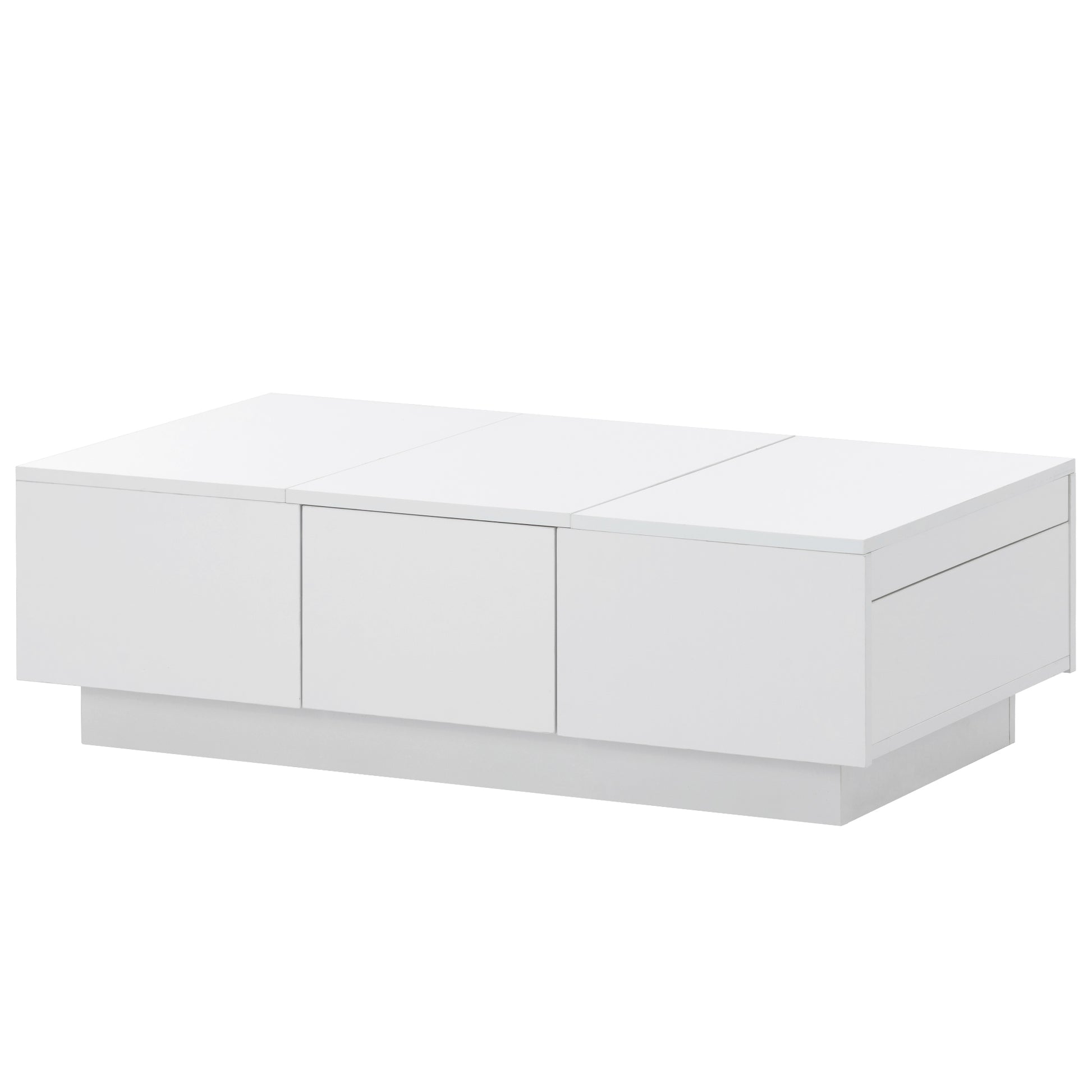 Coffee Table With 2 Large Hidden Storage Compartment, Extendable Cocktail Table With 2 Drawers, High Gloss Center Table With Sliding Top For Living Room, 39.3"X21.6", White White Soft Close Drawers Primary Living Space Modern Freestanding Rectangular