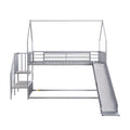 Twin Over Twin Metal Bunk Bed House Bed With Slide And Staircase, Silver Twin Silver Metal & Wood