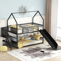 Twin Size Metal Bunk Bed House Bed With Slide And Staircase, Black Twin Black Metal & Wood