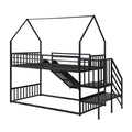 Twin Size Metal Bunk Bed House Bed With Slide And Staircase, Black Twin Black Metal & Wood