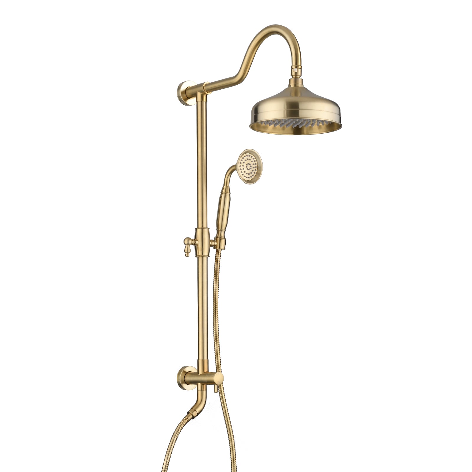 Shower Head With Handheld Shower System With 8" Rainfall Shower Head, Dual Shower Combo Brushed Gold Brass