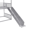 Twin Over Twin Metal Bunk Bed House Bed With Slide And Staircase, Silver Twin Silver Metal & Wood