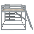 Full Over Full Bunk Bed With Ladder, Slide And Shelves, Gray Gray Pine