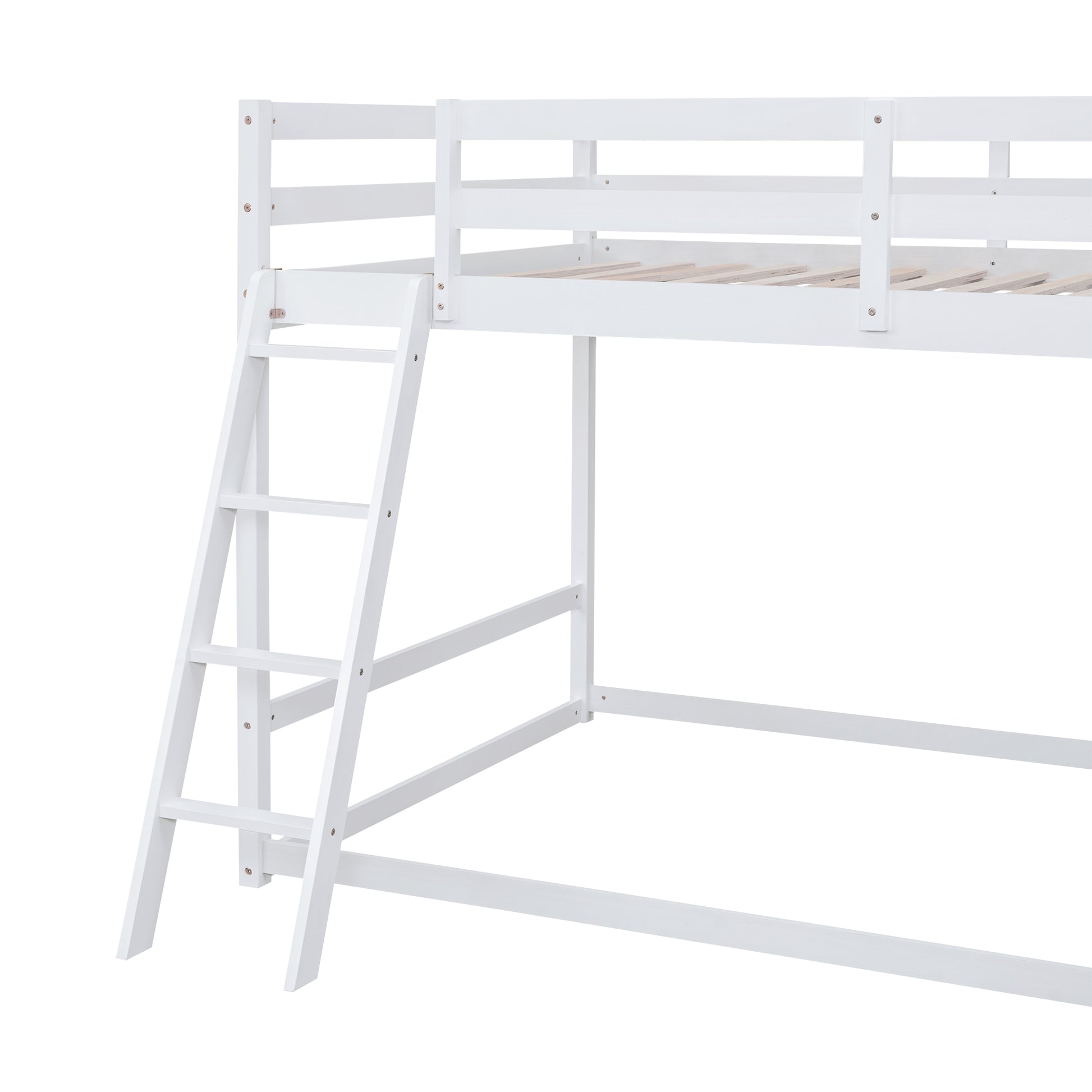 Full Over Full Bunk Bed With Ladder, Slide And Shelves, White White Pine