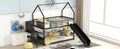 Twin Size Metal Bunk Bed House Bed With Slide And Staircase, Black Twin Black Metal & Wood