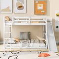 Full Over Full Bunk Bed With Ladder, Slide And Shelves, White White Pine