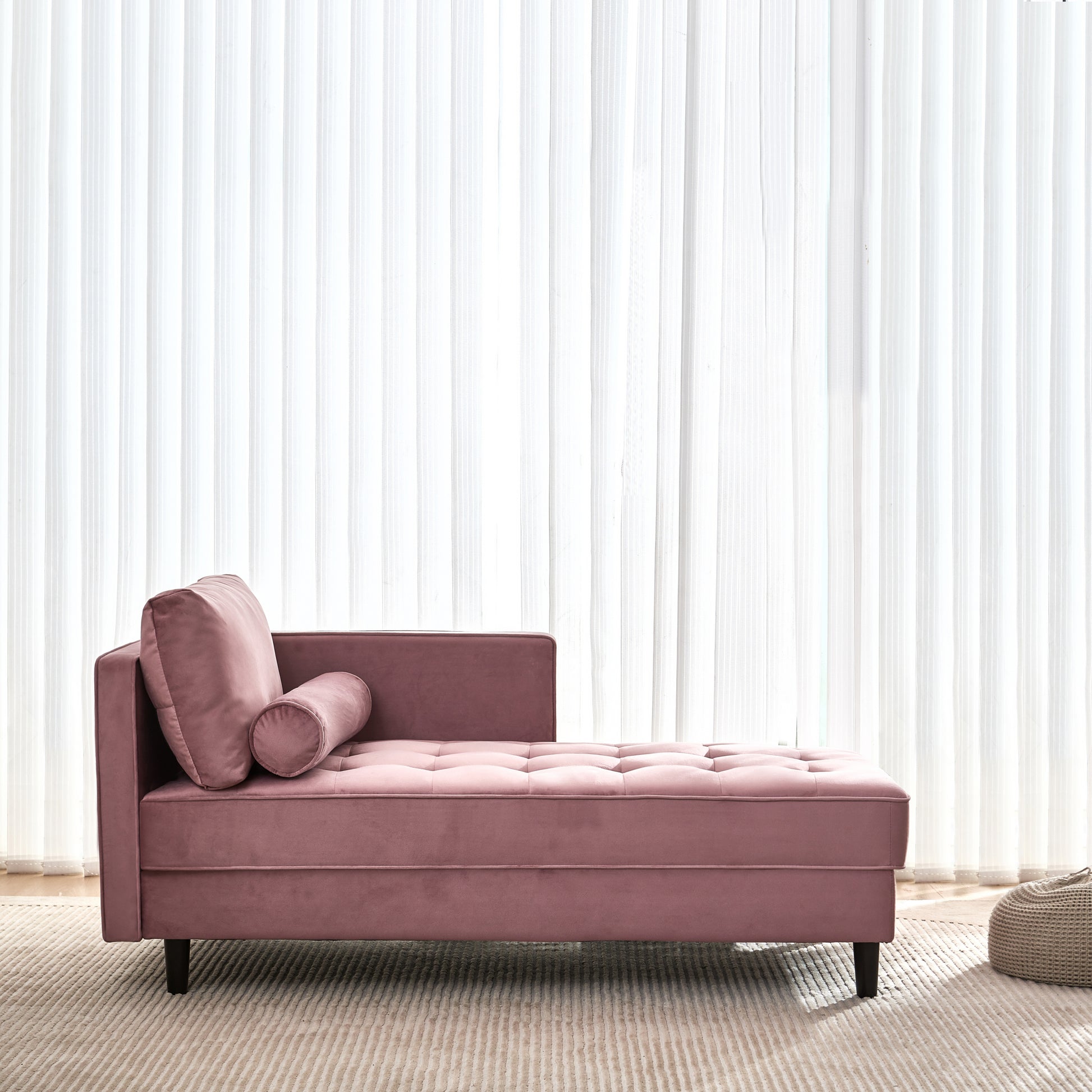 64" Velvet Chaise,Mid Century Modern Chaise Furniture,Sleeper For Living Room,Apartment,Tool Free Assembly. Pink Pink Foam Velvet