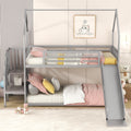 Twin Over Twin Metal Bunk Bed House Bed With Slide And Staircase, Silver Twin Silver Metal & Wood