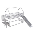 Twin Over Twin Metal Bunk Bed House Bed With Slide And Staircase, Silver Twin Silver Metal & Wood