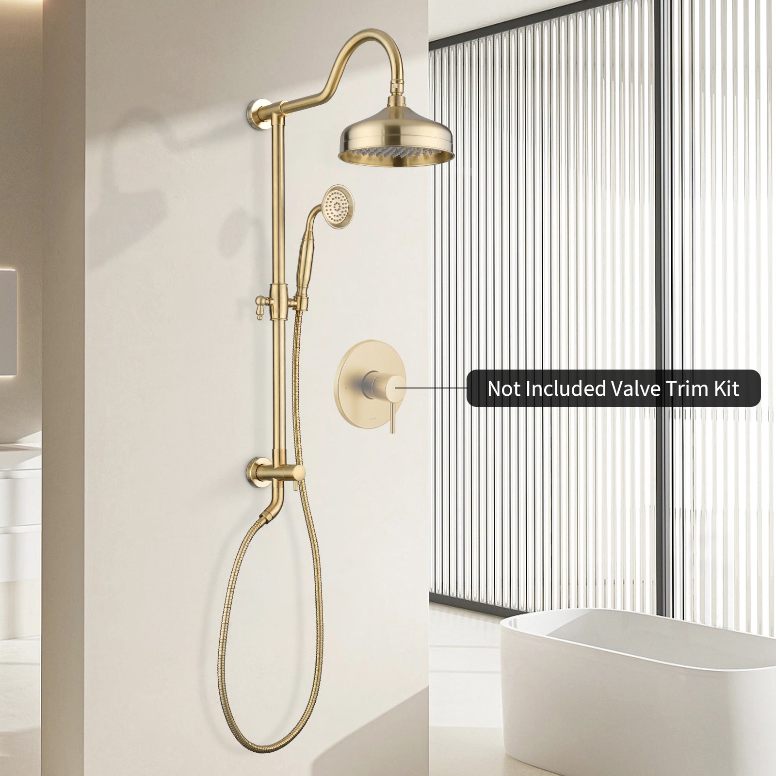 Shower Head With Handheld Shower System With 8" Rainfall Shower Head, Dual Shower Combo Brushed Gold Brass