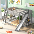 Full Over Full Bunk Bed With Ladder, Slide And Shelves, Gray Gray Pine