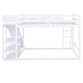 Full Over Full Bunk Bed With Ladder, Slide And Shelves, White White Pine