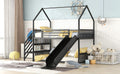 Twin Size Metal Bunk Bed House Bed With Slide And Staircase, Black Twin Black Metal & Wood