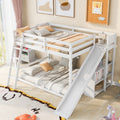 Full Over Full Bunk Bed With Ladder, Slide And Shelves, White White Pine