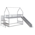 Twin Over Twin Metal Bunk Bed House Bed With Slide And Staircase, Silver Twin Silver Metal & Wood