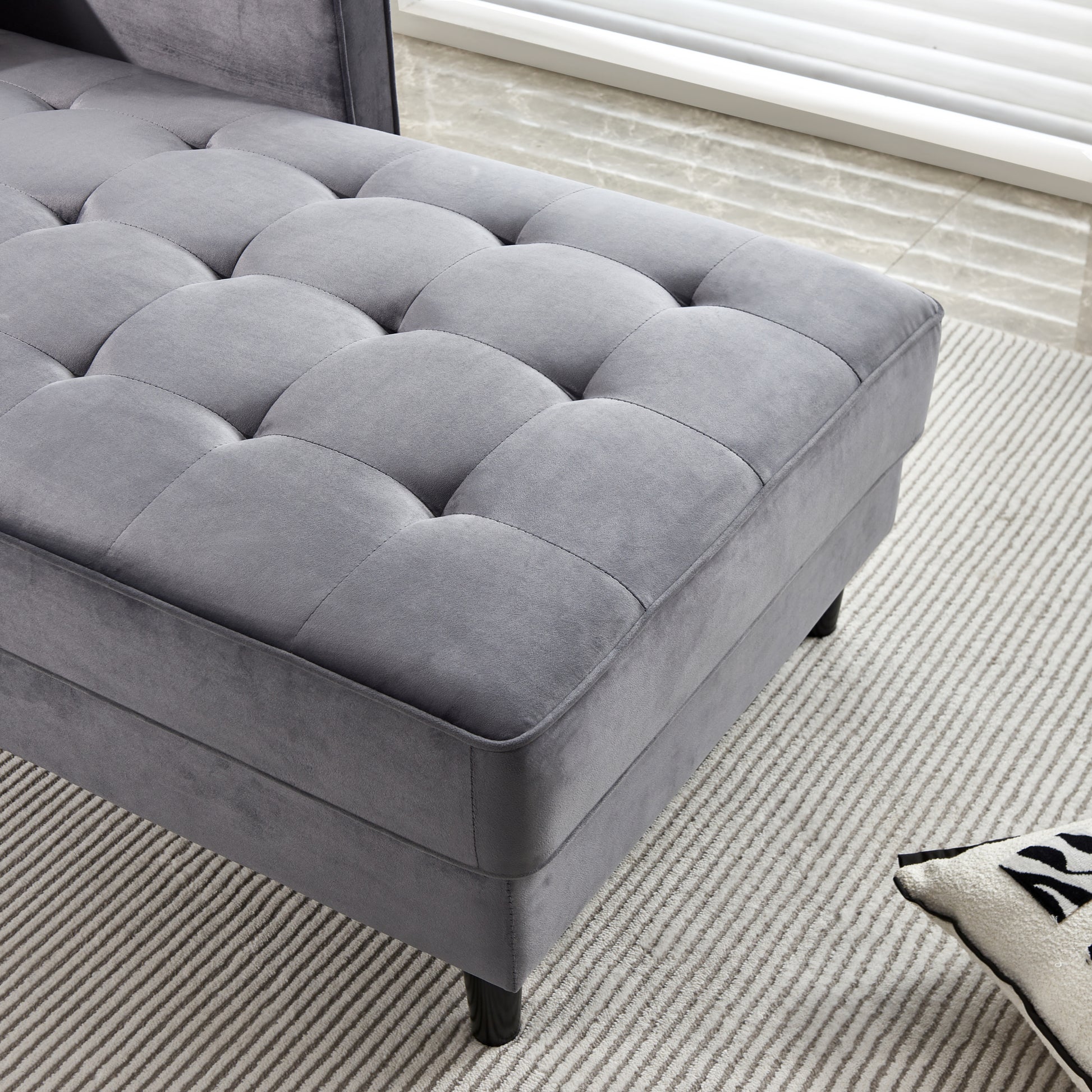 64" Velvet Chaise,Mid Century Modern Chaise Furniture,Sleeper For Living Room,Apartment,Tool Free Assembly. Gray Grey Foam Velvet