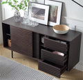 Combo Mid Century Sideboard Buffet Table Or Tv Stand With Storage For Living Room Kitchen Walnut Wood Stainless Steel