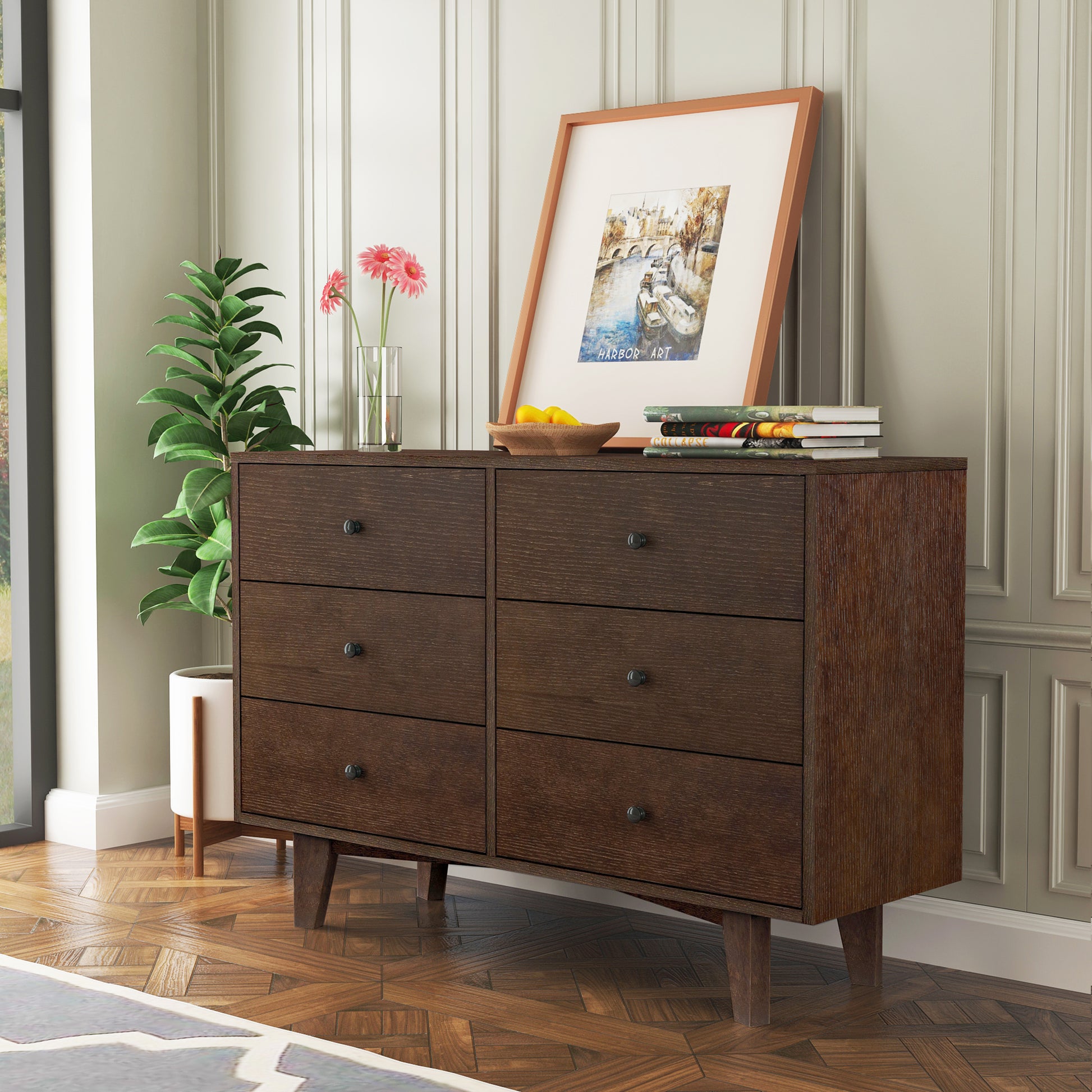 Solid Wood Spray Painted Drawer Dresser Bar,Buffet Tableware Cabinet Lockers Buffet Server Console Table Lockers, Retro Round Handle, Applicable To The Dining Room, Living Room,Kitchen Corridor Auburn 5 Or More Drawers Auburn Primary Living Space Solid