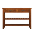 Console Sofa Table With 2 Storage Drawers And 2 Tiers Shelves, Mid Century Style 42'' Solid Wood Buffet Sideboard For Living Room Furniture Kitchen Dining Room Entryway Hallway, Brown Brown Pine