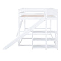 Full Over Full Bunk Bed With Ladder, Slide And Shelves, White White Pine