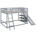 Full Over Full Bunk Bed With Ladder, Slide And Shelves, Gray Gray Pine