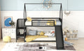 Twin Size Metal Bunk Bed House Bed With Slide And Staircase, Black Twin Black Metal & Wood