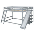 Full Over Full Bunk Bed With Ladder, Slide And Shelves, Gray Gray Pine