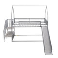 Twin Over Twin Metal Bunk Bed House Bed With Slide And Staircase, Silver Twin Silver Metal & Wood