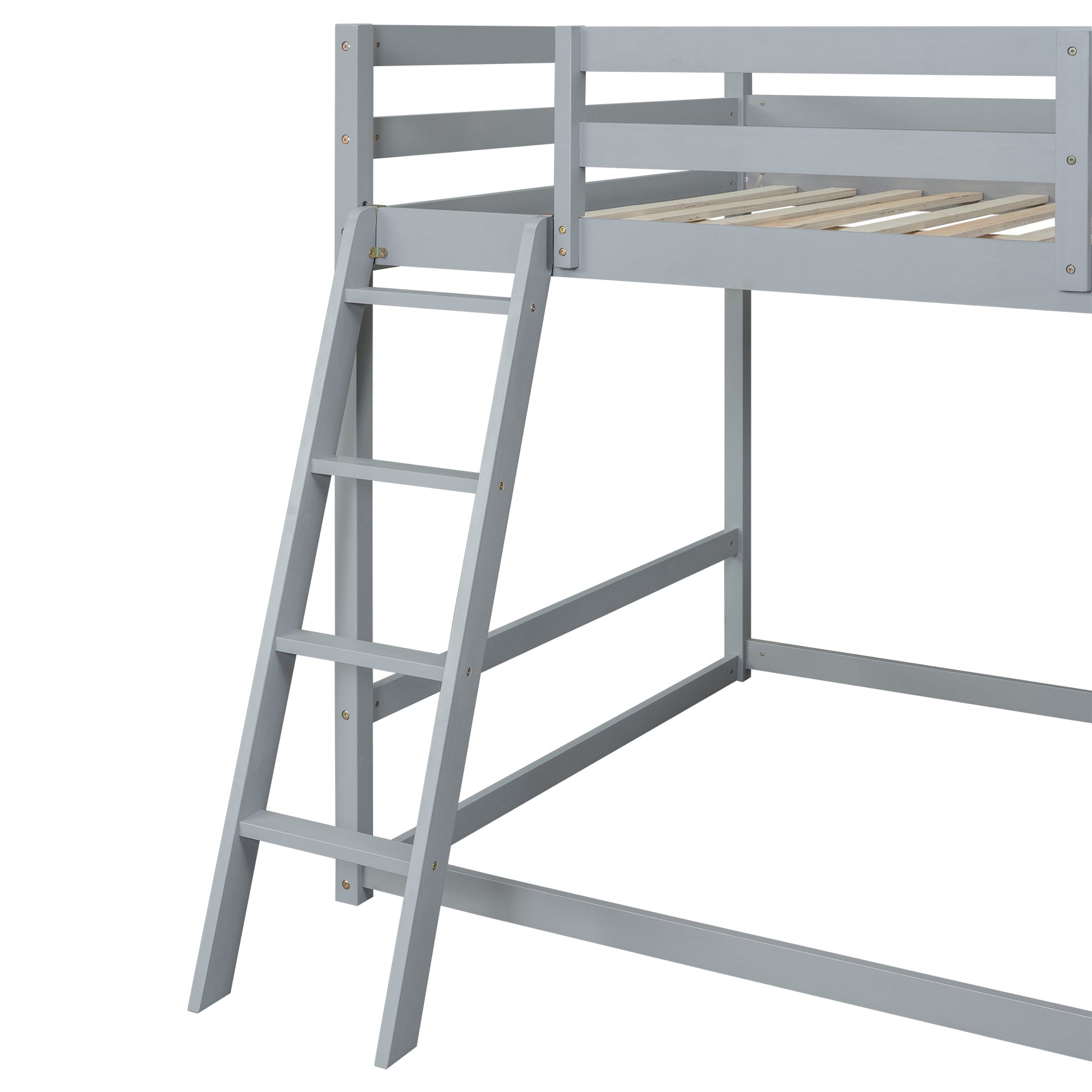 Full Over Full Bunk Bed With Ladder, Slide And Shelves, Gray Gray Pine