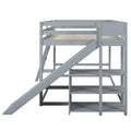 Full Over Full Bunk Bed With Ladder, Slide And Shelves, Gray Gray Pine