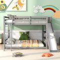 Full Over Full Bunk Bed With Ladder, Slide And Shelves, Gray Gray Pine