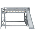 Full Over Full Bunk Bed With Ladder, Slide And Shelves, Gray Gray Pine