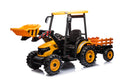 Pedal Tractors With Working Loader And Backhoe Digger, Kids' Ride On Car Toys 24V Battery Powered Electric Vehicles With Trailer, Digger For Toddlers Yellow Yellow Plastic