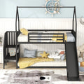 Twin Size Metal Bunk Bed House Bed With Slide And Staircase, Black Twin Black Metal & Wood