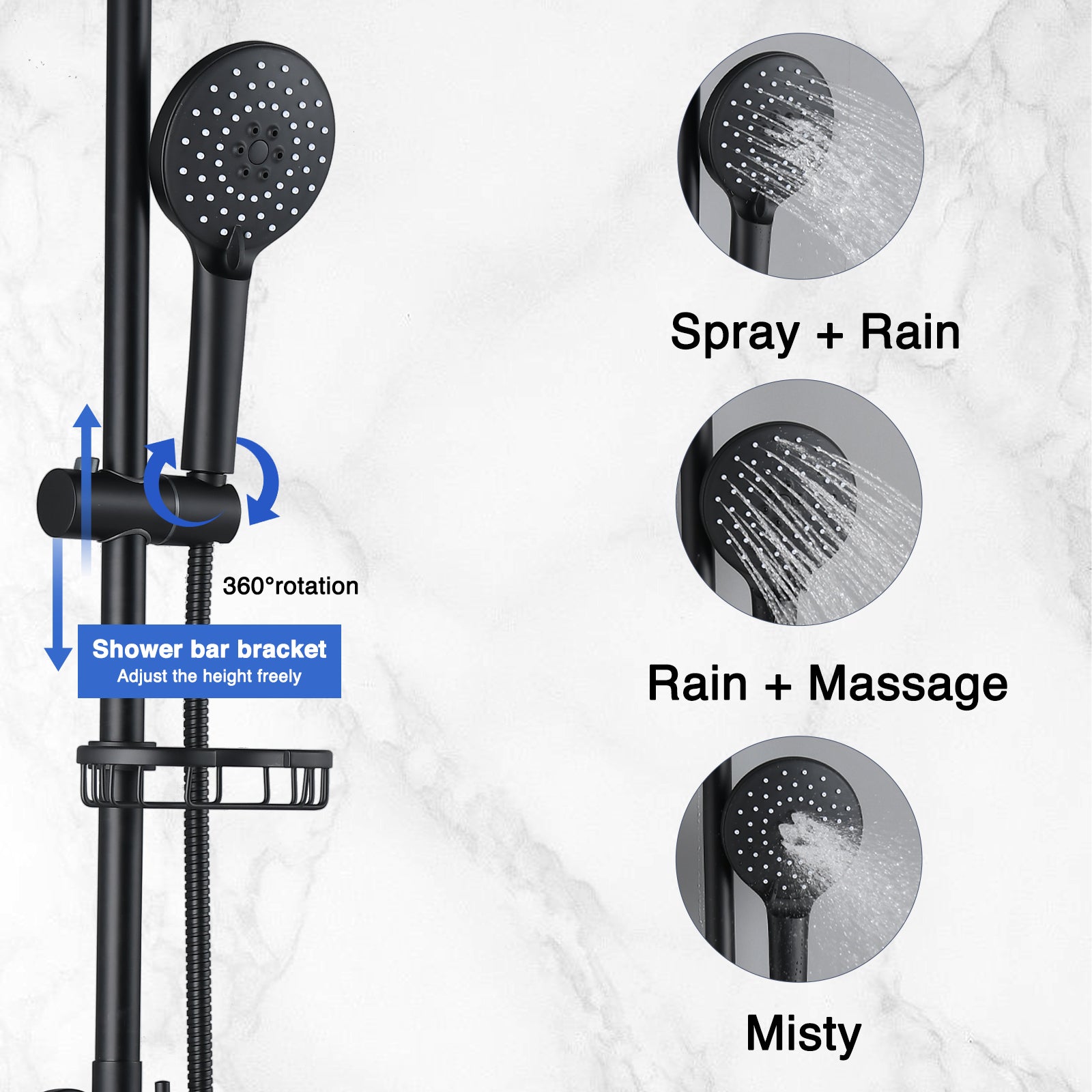 10" Rainfall Shower Head And Handheld Showerhead Combo Shower System With Slide Bar, Matte Black Matte Black Brass