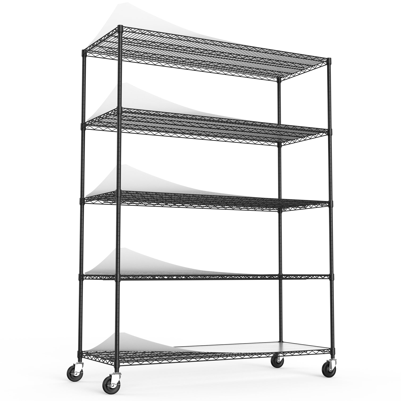 5 Tier 7500Lbs Heavy Duty Adjustable Storage Rack Metal Shelf Wire Shelving Unit With Wheels & Shelf Liners 82" H X 60" L X 24" D Black Chrome Iron Plastic