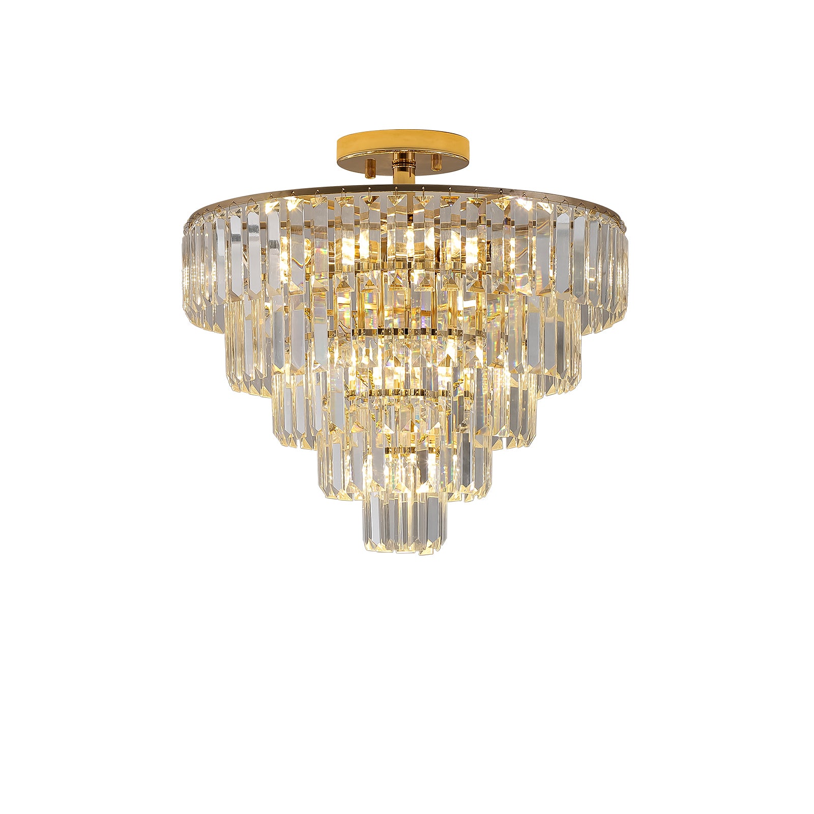 Same As W1340102252 L5001 Gold Crystal Chandeliers,5 Tier Round Semi Flush Mount Chandelier Light Fixture,Large Contemporary Luxury Ceiling Lighting For Living Room Dining Room Bedroom Hallway Gold Crystal Iron