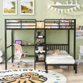 Full Over Twin Metal Bunk Bed With Built In Desk, Shelves And Ladder, Black Black Metal & Wood