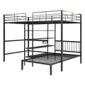 Full Over Twin Metal Bunk Bed With Built In Desk, Shelves And Ladder, Black Black Metal & Wood