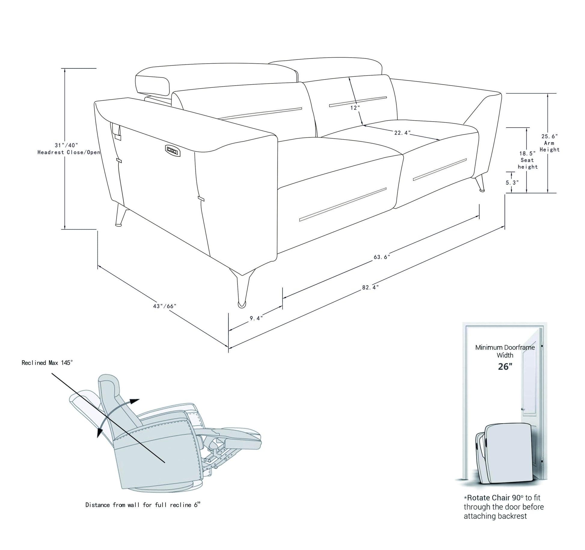 Top Grain Italian Leather Sofa With Power Recliner White Foam Leather