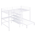 Full Over Twin Metal Bunk Bed With Built In Desk, Shelves And Ladder, White White Metal & Wood