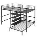 Full Over Twin Metal Bunk Bed With Built In Desk, Shelves And Ladder, Black Black Metal & Wood