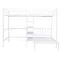 Full Over Twin Metal Bunk Bed With Built In Desk, Shelves And Ladder, White White Metal & Wood