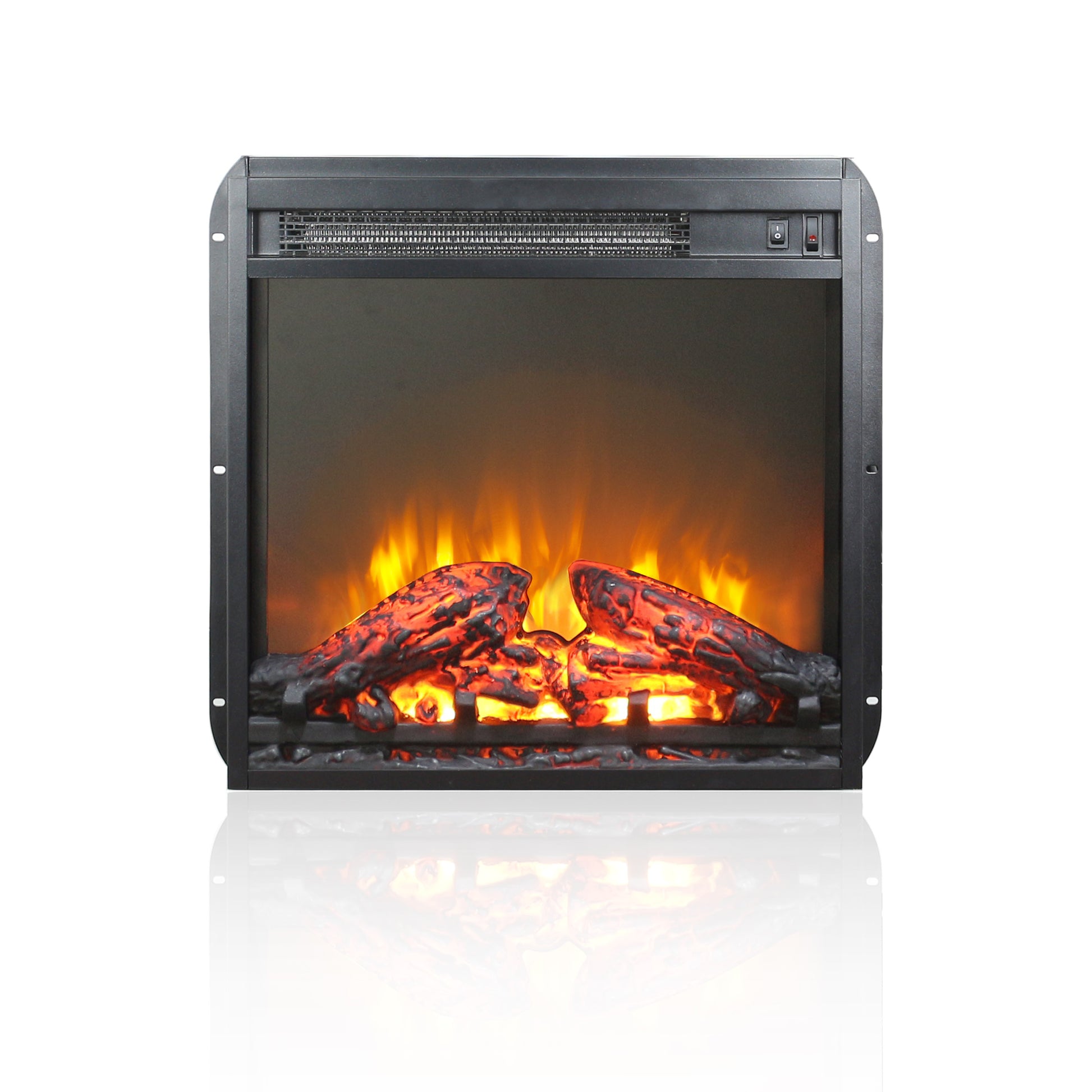 18 Inch Electric Fireplace Insert, Ultra Thin Heater With Log Set & Realistic Flame, Overheating Protection Antique Black No Tempered Glass Sheet Metal Plastic