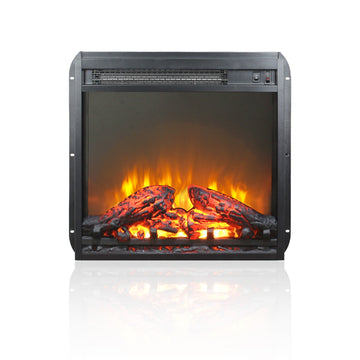 18 Inch Electric Fireplace Insert, Ultra Thin Heater With Log Set & Realistic Flame, Overheating Protection Antique Black No Tempered Glass Sheet Metal Plastic