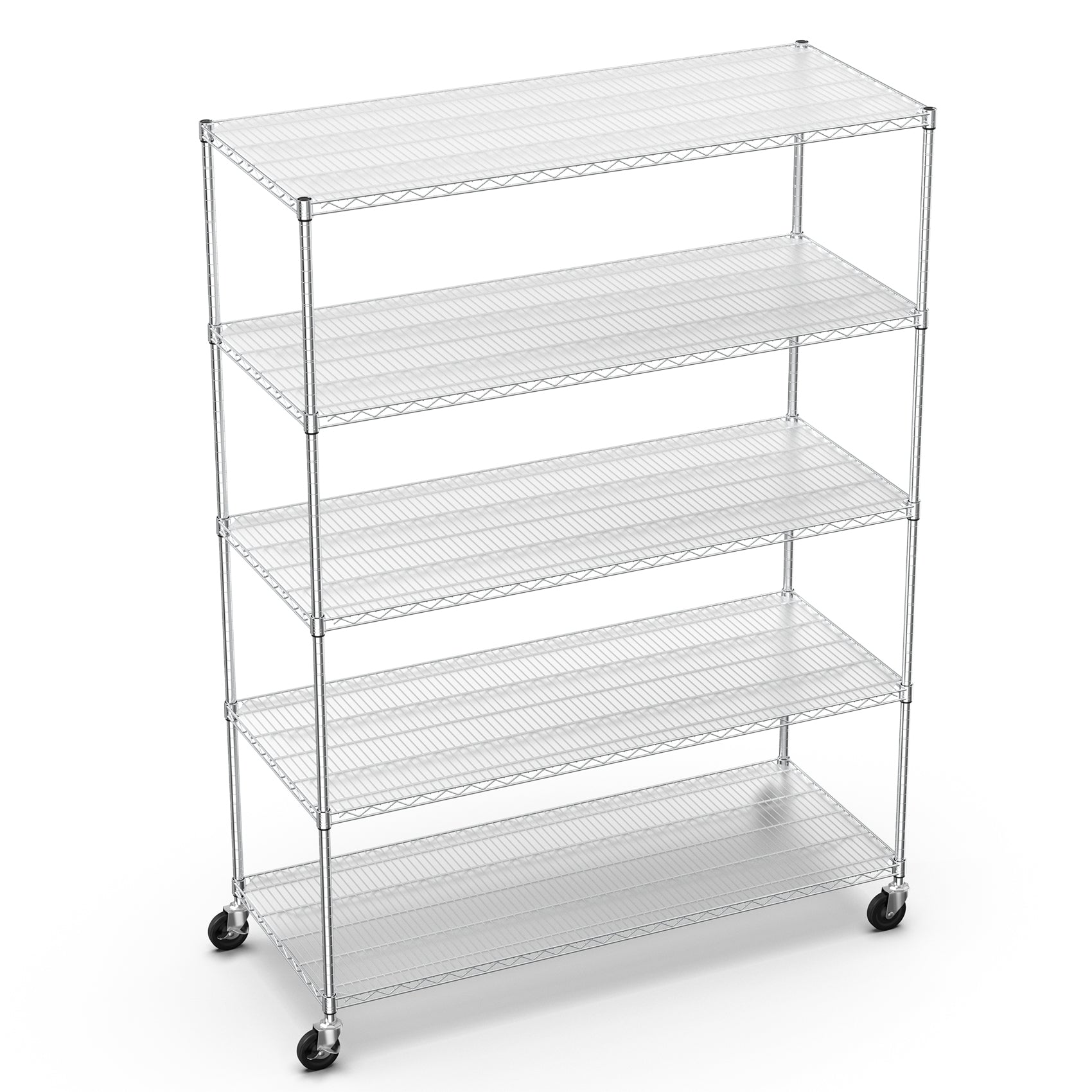 5 Tier 7500Lbs Heavy Duty Adjustable Storage Rack Metal Shelf Wire Shelving Unit With Wheels & Shelf Liners 82" H X 60" L X 24" D Chrome Chrome Iron Plastic